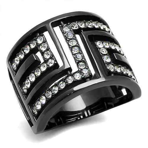 MATK3134 - IP Light Black (IP Gun) Stainless Steel Ring with Top Grade Crystal in Clear