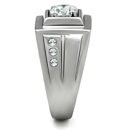 MATK313 - High polished (no plating) Stainless Steel Ring with AAA Grade CZ in Clear