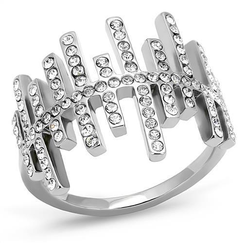 MATK3140 - High polished (no plating) Stainless Steel Ring with Top Grade Crystal in Clear