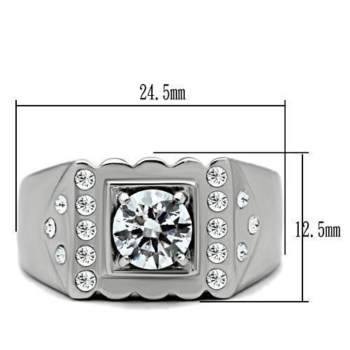 MATK315 - High polished (no plating) Stainless Steel Ring with AAA Grade CZ in Clear