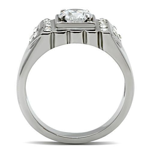 MATK315 - High polished (no plating) Stainless Steel Ring with AAA Grade CZ in Clear