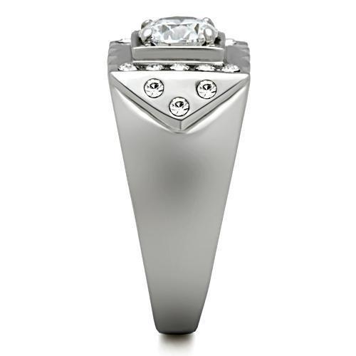 MATK315 - High polished (no plating) Stainless Steel Ring with AAA Grade CZ in Clear