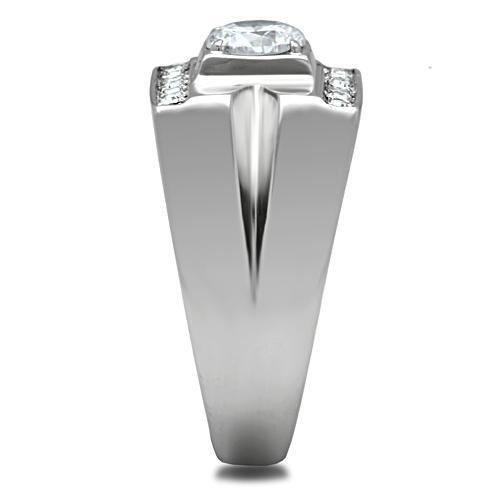 MATK316 - High polished (no plating) Stainless Steel Ring with AAA Grade CZ in Clear