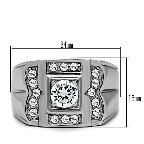 MATK318 - High polished (no plating) Stainless Steel Ring with AAA Grade CZ in Clear