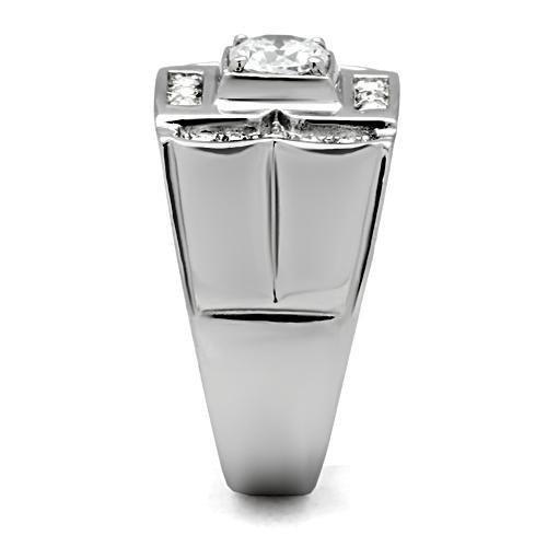 MATK318 - High polished (no plating) Stainless Steel Ring with AAA Grade CZ in Clear