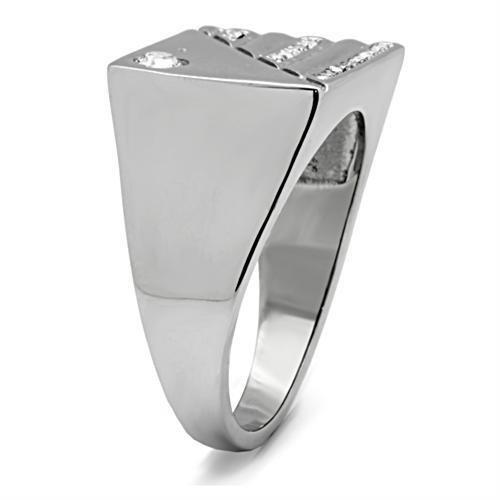 MATK319 - High polished (no plating) Stainless Steel Ring with Top Grade Crystal in Clear