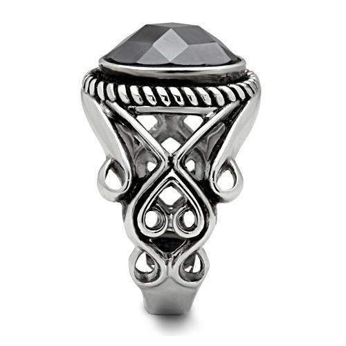 MATK322 - High polished (no plating) Stainless Steel Ring with AAA Grade CZ in Black Diamond
