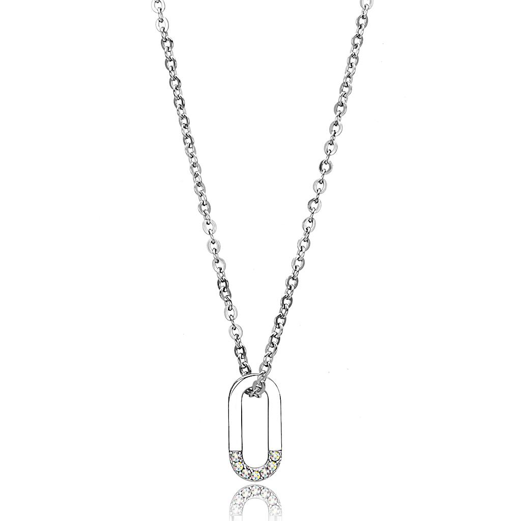 MATK3297 - High polished (no plating) Stainless Steel Necklace with Top Grade Crystal in White AB