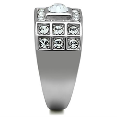 MATK350 - High polished (no plating) Stainless Steel Ring with Top Grade Crystal in Clear