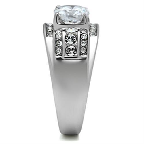 MATK352 - High polished (no plating) Stainless Steel Ring with AAA Grade CZ in Clear