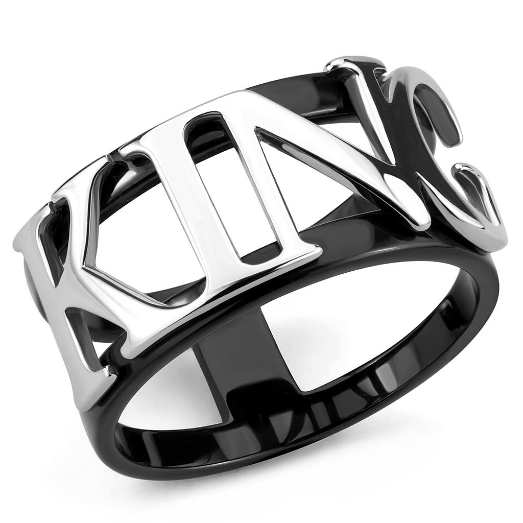MATK3583 - Two-Tone IP Black (Ion Plating) Stainless Steel Ring with No Stone