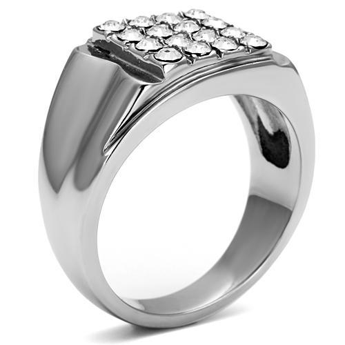MATK359 - High polished (no plating) Stainless Steel Ring with Top Grade Crystal in Clear