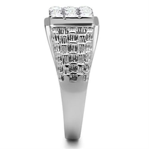 MATK361 - High polished (no plating) Stainless Steel Ring with Top Grade Crystal in Clear