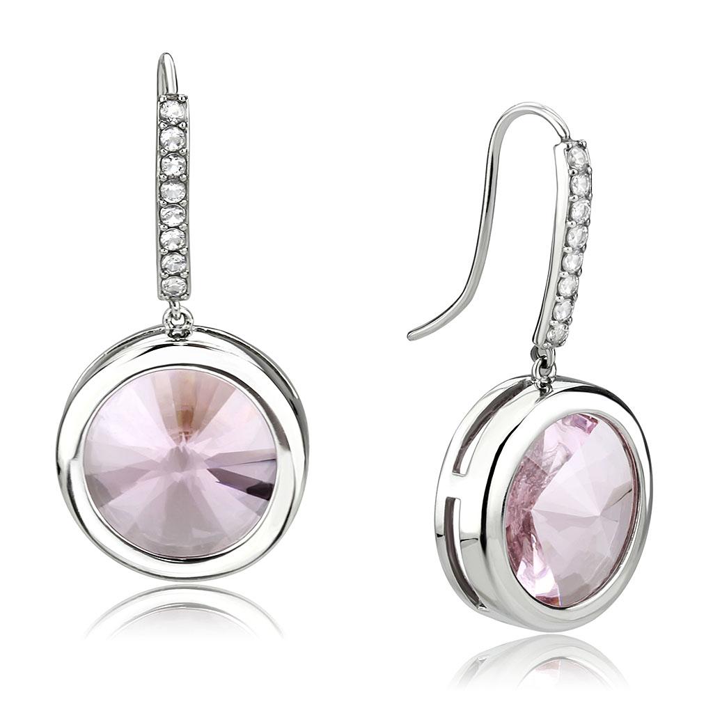MATK3643 - High polished (no plating) Stainless Steel Earrings with Top Grade Crystal in Light Rose