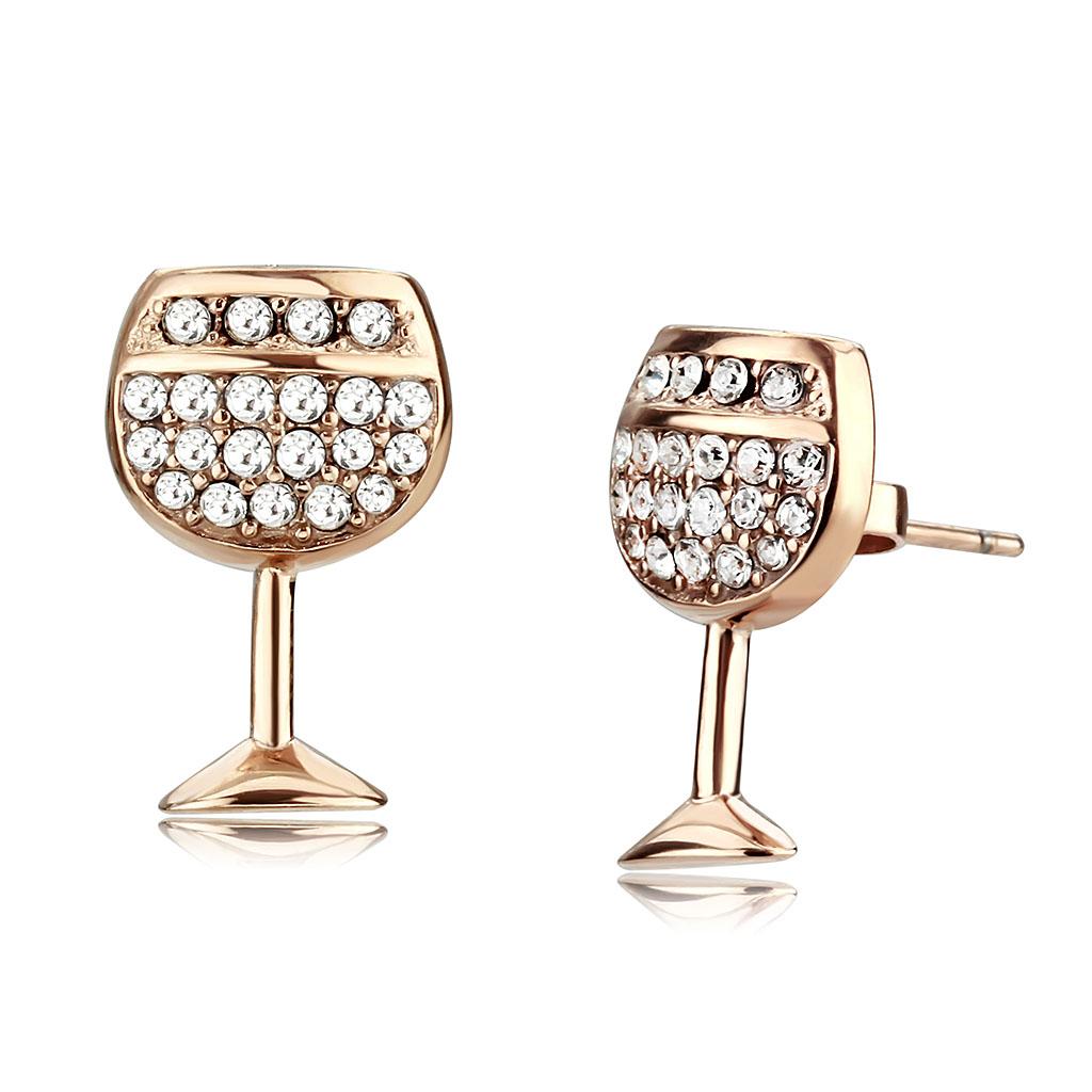 MATK3659 - IP Rose Gold(Ion Plating) Stainless Steel Earrings with Top Grade Crystal in Clear