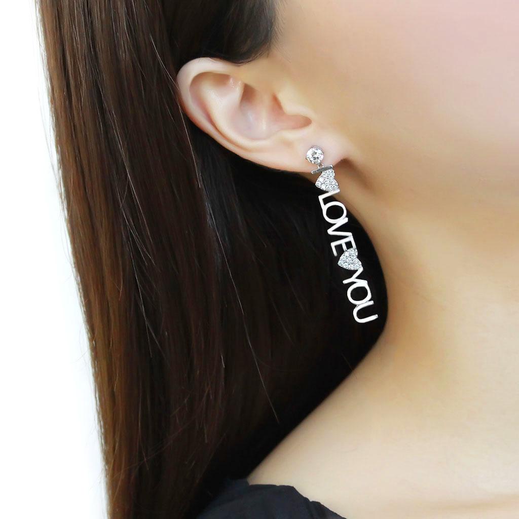 MATK3665 - High polished (no plating) Stainless Steel Earrings with AAA Grade CZ in Clear