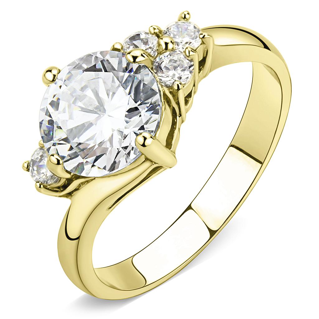 MATK3670 - IP Gold(Ion Plating) Stainless Steel Ring with AAA Grade CZ in Clear