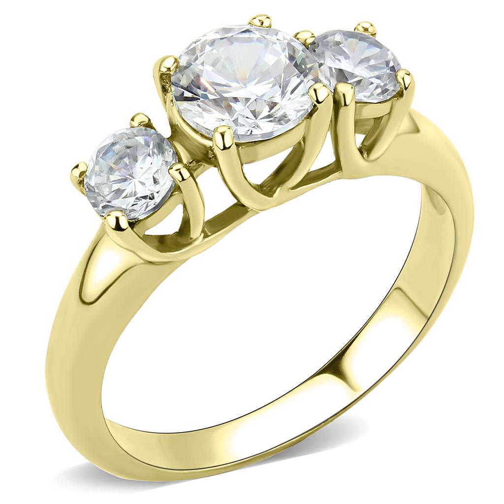 MATK3673 - IP Gold(Ion Plating) Stainless Steel Ring with AAA Grade CZ in Clear