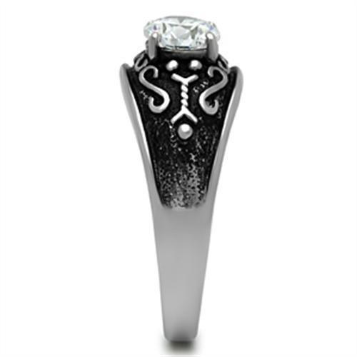 MATK373 - High polished (no plating) Stainless Steel Ring with AAA Grade CZ in Clear