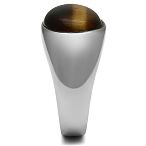 MATK378 - High polished (no plating) Stainless Steel Ring with Semi-Precious Tiger Eye in Topaz