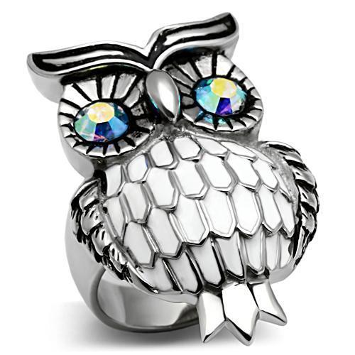 MATK400 - High polished (no plating) Stainless Steel Ring with Top Grade Crystal in Sea Blue