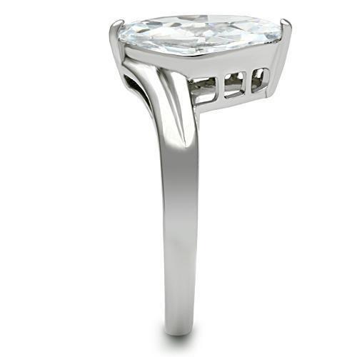 MATK475 - High polished (no plating) Stainless Steel Ring with AAA Grade CZ in Clear