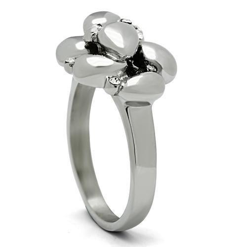 MATK476 - High polished (no plating) Stainless Steel Ring with Top Grade Crystal in Clear