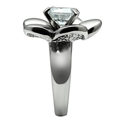 MATK477 - High polished (no plating) Stainless Steel Ring with AAA Grade CZ in Clear