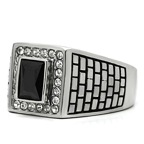 MATK494 - High polished (no plating) Stainless Steel Ring with AAA Grade CZ in Jet