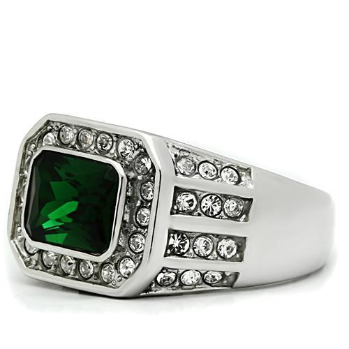 MATK495 - High polished (no plating) Stainless Steel Ring with Synthetic Synthetic Glass in Emerald