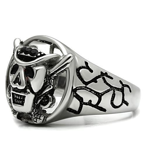 MATK502 - High polished (no plating) Stainless Steel Ring with Top Grade Crystal in Jet