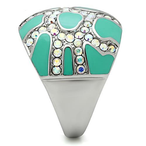 MATK507 - High polished (no plating) Stainless Steel Ring with Top Grade Crystal in Aurora Borealis (Rainbow Effect)