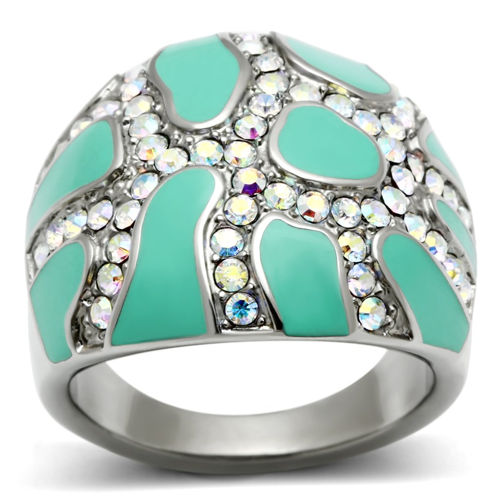 MATK507 - High polished (no plating) Stainless Steel Ring with Top Grade Crystal in Aurora Borealis (Rainbow Effect)