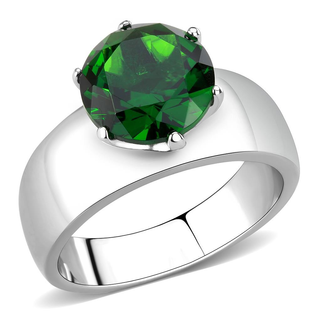 MATK52005 - High polished (no plating) Stainless Steel Ring with Synthetic Synthetic Glass in Emerald
