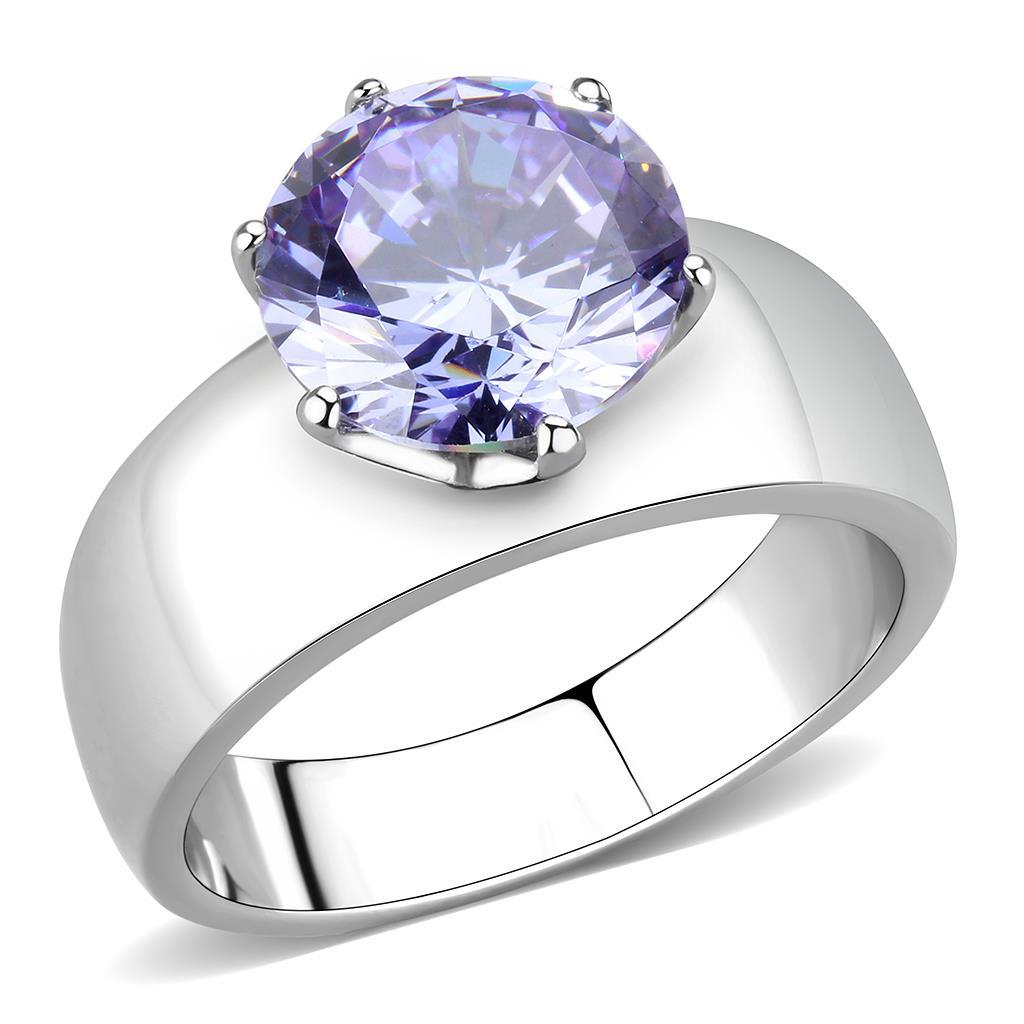 MATK52006 - High polished (no plating) Stainless Steel Ring with AAA Grade CZ in Light Amethyst