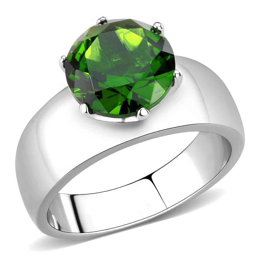 MATK52008 - High polished (no plating) Stainless Steel Ring with Synthetic Synthetic Glass in Peridot