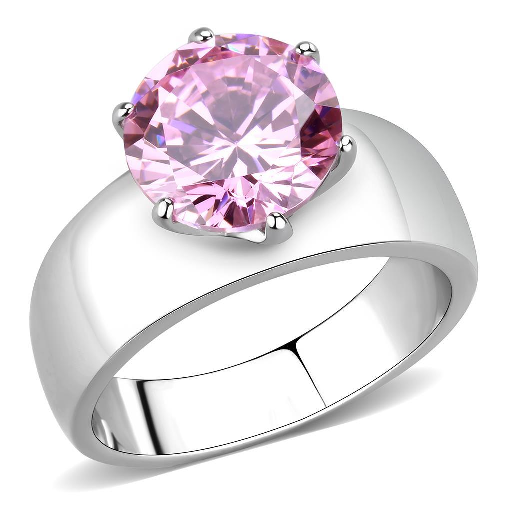MATK52010 - High polished (no plating) Stainless Steel Ring with AAA Grade CZ in Rose