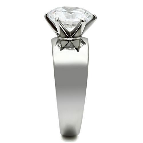 MATK520 - High polished (no plating) Stainless Steel Ring with AAA Grade CZ in Clear