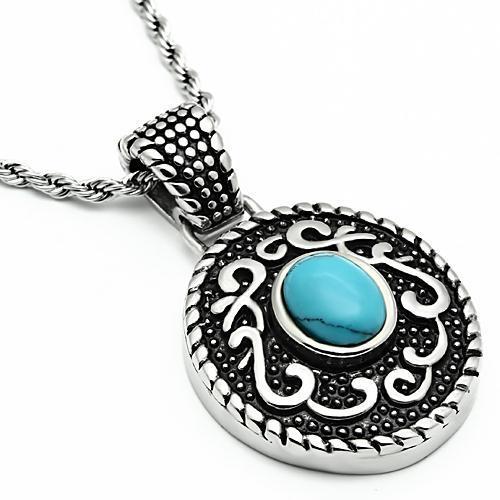 MATK550 - High polished (no plating) Stainless Steel Necklace with Synthetic Turquoise in Sea Blue