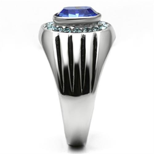 TK601 - High polished (no plating) Stainless Steel Ring with Top Grade Crystal in Sapphire