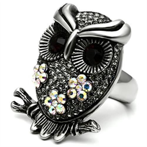 MATK603 - High polished (no plating) Stainless Steel Ring with Top Grade Crystal in Smoked Quartz