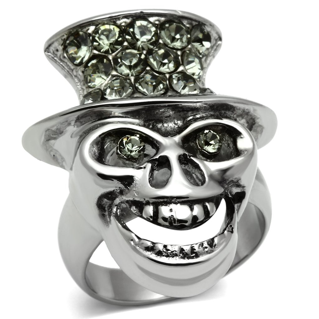 MATK605 - High polished (no plating) Stainless Steel Ring with Top Grade Crystal in Black Diamond