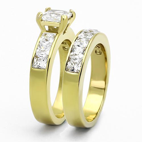 MATK61206G - IP Gold(Ion Plating) Stainless Steel Ring with AAA Grade CZ in Clear