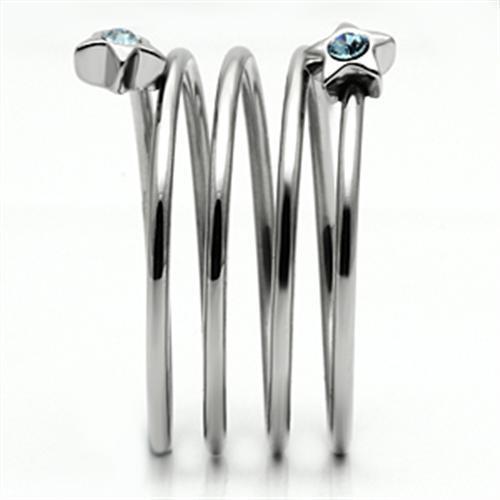 MATK621 - High polished (no plating) Stainless Steel Ring with Top Grade Crystal in Sea Blue