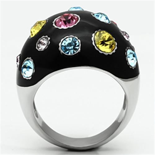 MATK640 - High polished (no plating) Stainless Steel Ring with Top Grade Crystal in Multi Color