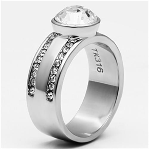 MATK646 - High polished (no plating) Stainless Steel Ring with Top Grade Crystal in Clear