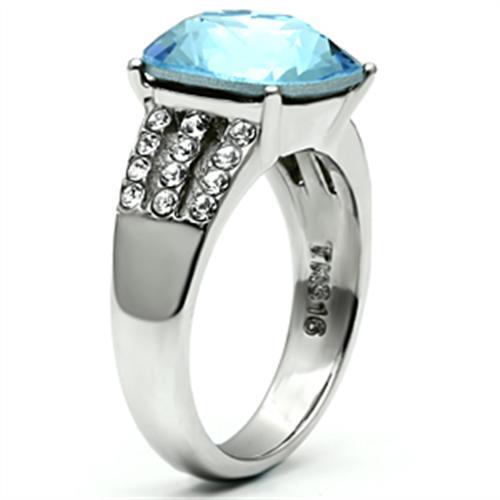 MATK647 - High polished (no plating) Stainless Steel Ring with Top Grade Crystal in Sea Blue