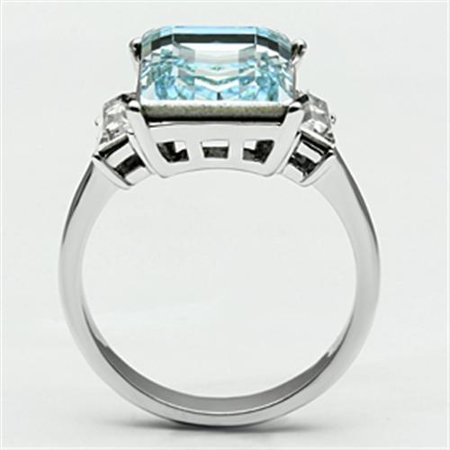 TK650 - High polished (no plating) Stainless Steel Ring with Top Grade Crystal in Sea Blue