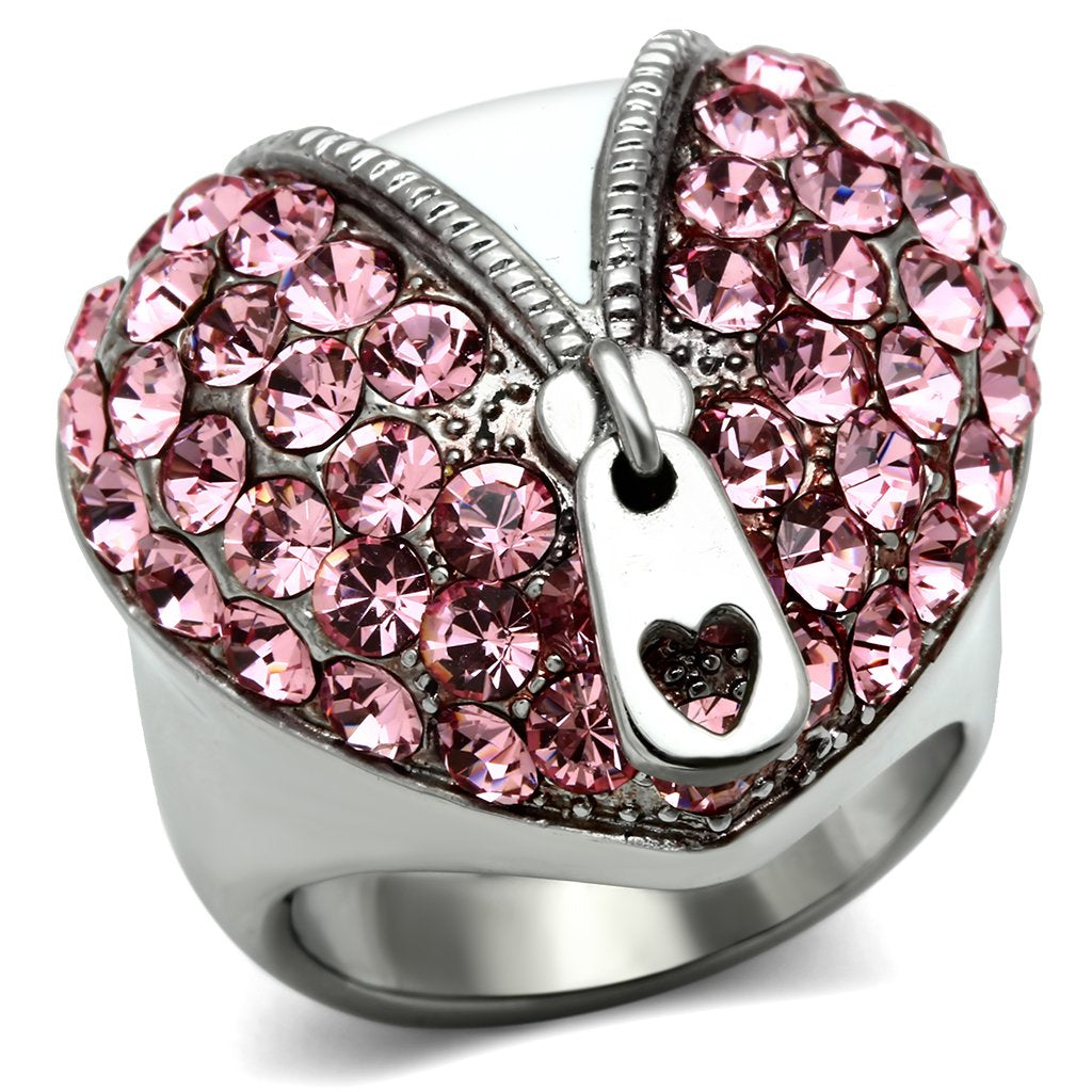 MATK652 - High polished (no plating) Stainless Steel Ring with Top Grade Crystal in Rose
