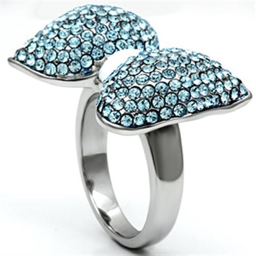 MATK653 - High polished (no plating) Stainless Steel Ring with Top Grade Crystal in Sea Blue